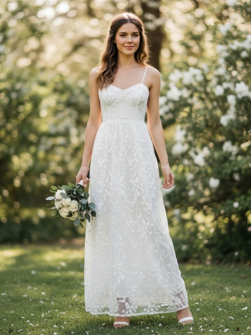 NWOT Lulus Ethereal Perfection White Organza Maxi Dress Size Small